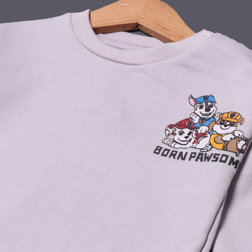 STEEL GREY BORN PAWSOME PRINTED SWEATSHIRT FOR BOYS